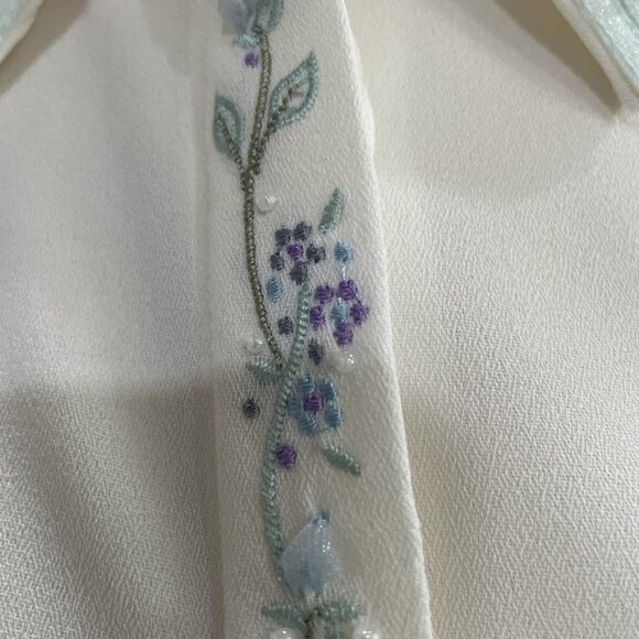 Koret Petites White Polyester Blouse 12 Embellished Collar & Cuffs Elegant Retro - Picture 10 of 13